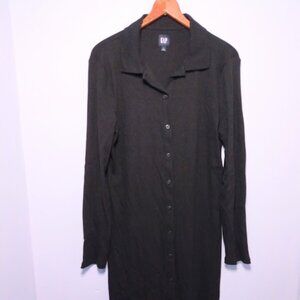 Gap Sweater Dress/Cardigan Midi Length Button Down Ribbed Knit Polo Black Size L